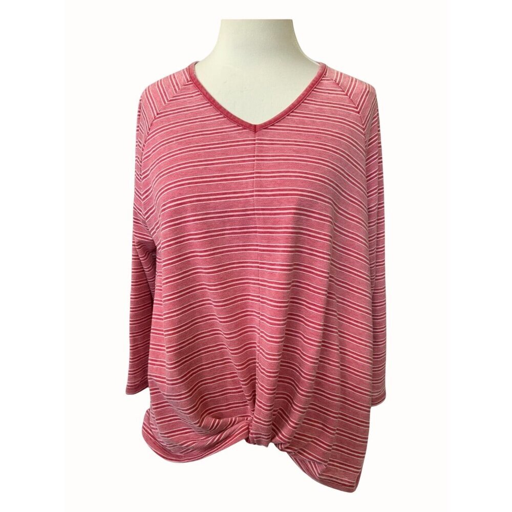 Silverwear Lifestyle vneck quarter sleeve knot front red striped top NEW Medium